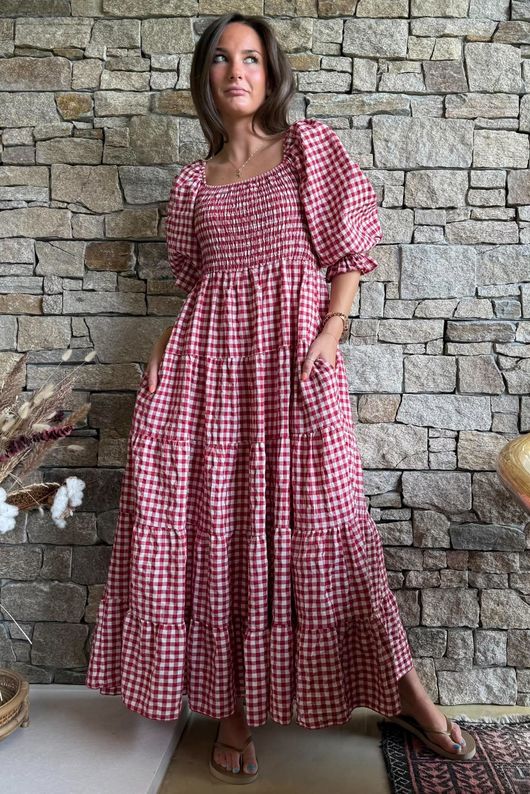 Nonni Gingham Darling Dress Sangria